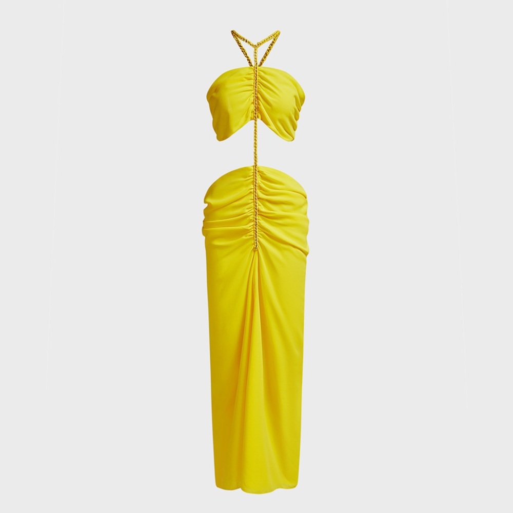 Yellow chiffon material dress. Perfect summer dress. Brand new